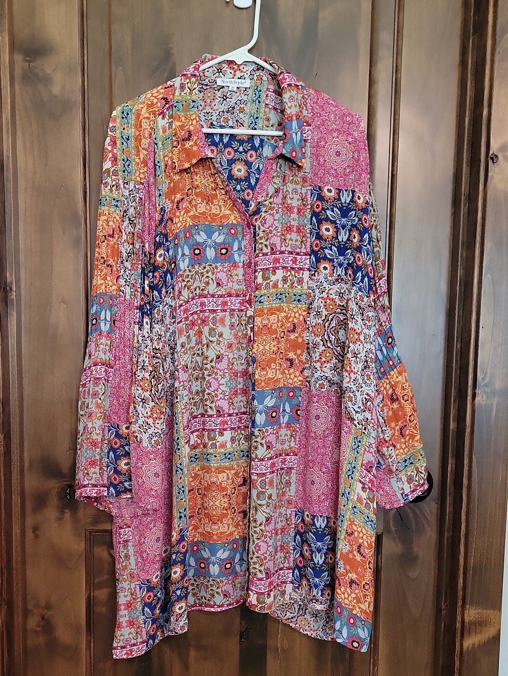 NorthStyle Women's 3X Multicolor Floral Patchwork Button-Down Tunic